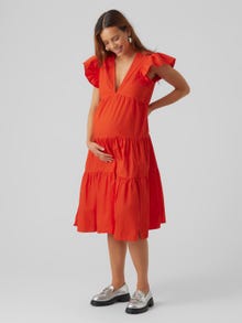 MAMA.LICIOUS Vestidos Corte standard Cuello en V -Spicy Orange - 20016026