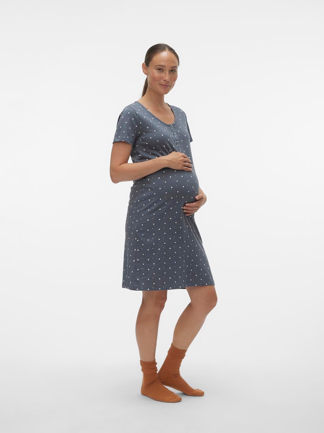 Mamalicious Mira Star Button Neck Maternity Nightdress, Stormy