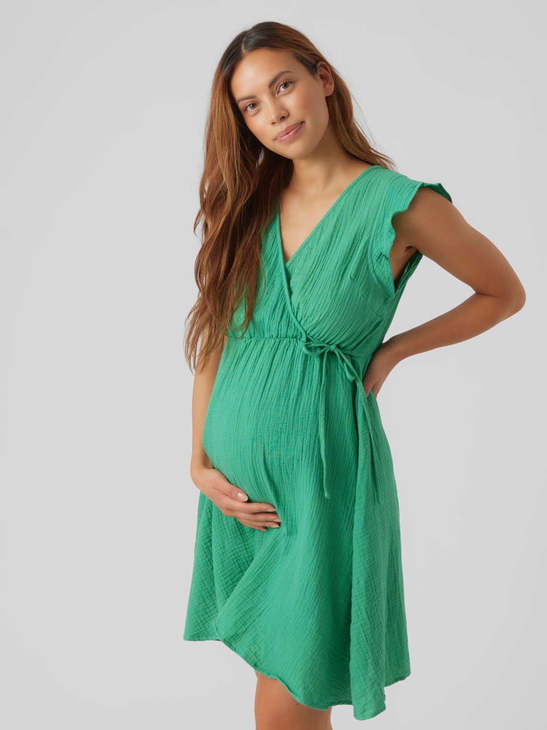 Mamalicious Maternity nursing tie waist midi dress in green