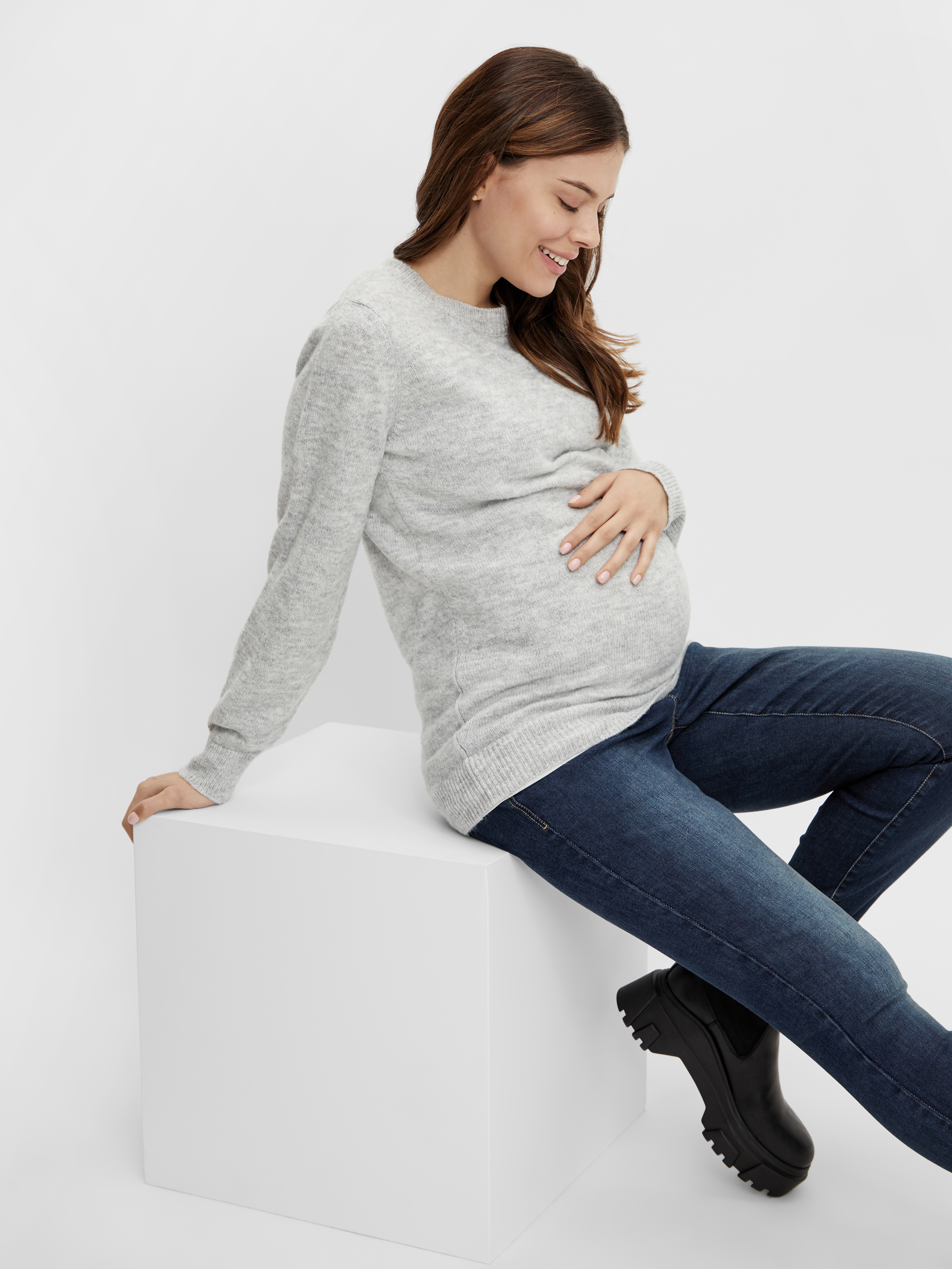 MAMA.LICIOUS Knitted maternity-pullover -Light Grey Melange - 20016830
