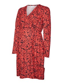 MAMA.LICIOUS Robes Regular Fit Col en V Manches classiques -High Risk Red - 20017186