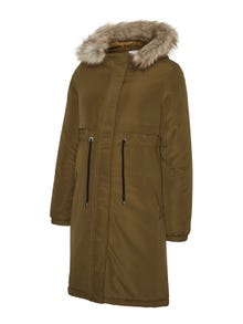 MAMA.LICIOUS Manteaux Capuche avec bord en fausse fourrure détachable Poignets ou bas élastiqués -Dark Olive - 20017300