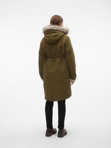 MAMA.LICIOUS Manteaux Capuche avec bord en fausse fourrure détachable Poignets ou bas élastiqués -Dark Olive - 20017300