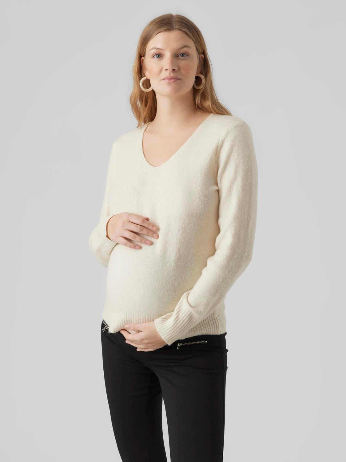 Mamalicious maternity cropped crew neck sweater in cream