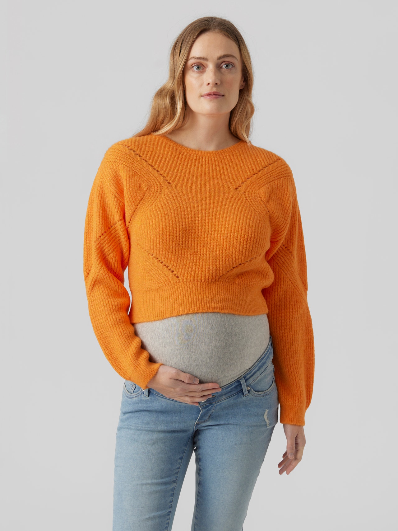 MAMA.LICIOUS Gebreide Zwangerschaps-pullover -Vibrant Orange - 20018077