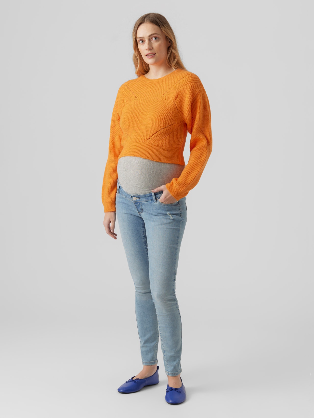 MAMA.LICIOUS Knitted maternity-pullover -Vibrant Orange - 20018077