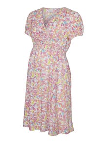 MAMA.LICIOUS Robe courte Regular Fit Col en V Poignets ou bas élastiqués Manches ballons -Begonia Pink - 20018167