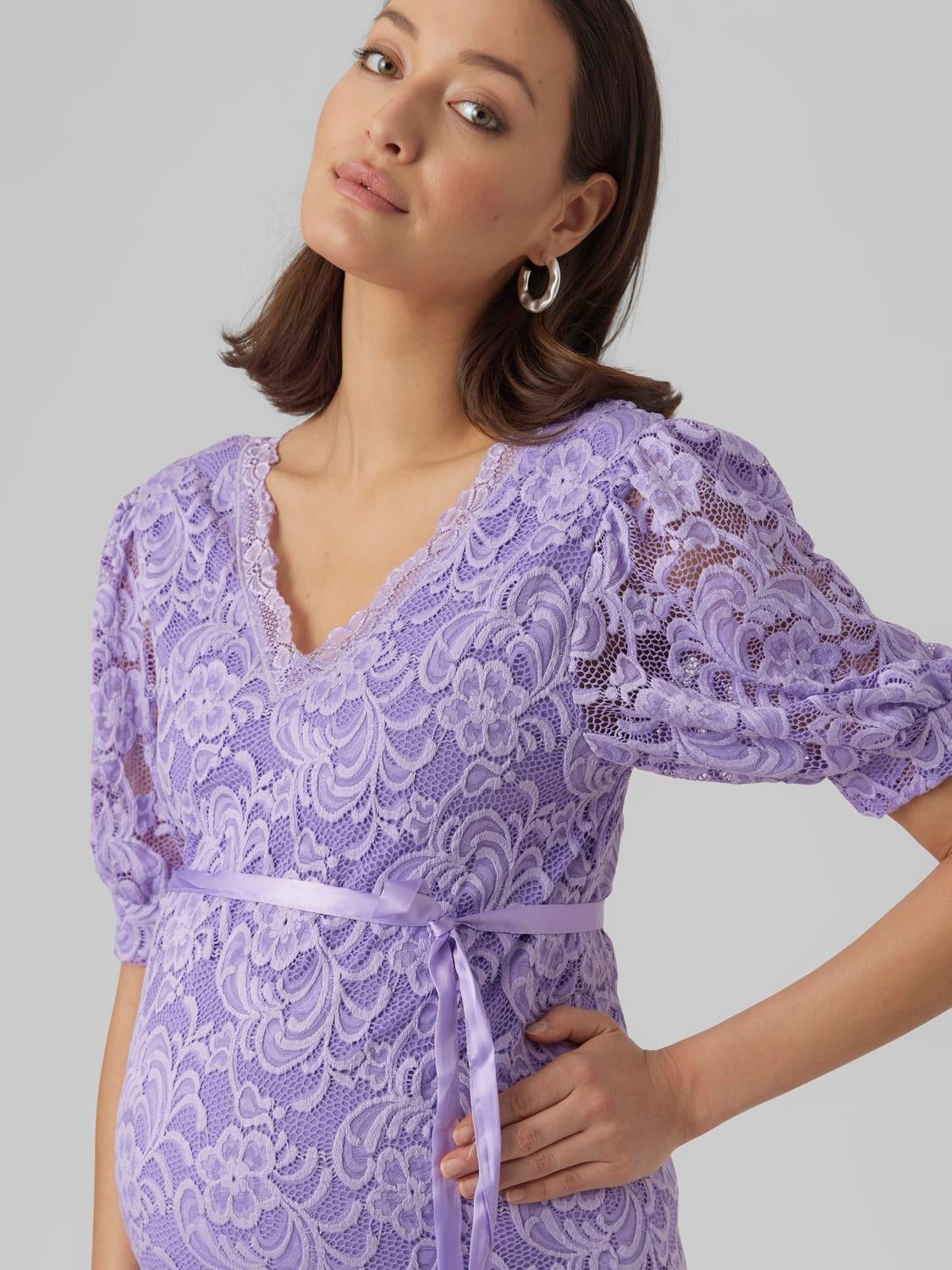 MAMA LICIOUS - Maternity Multi Color Purple Casual Dress Size S (Maternity)  - 70% off