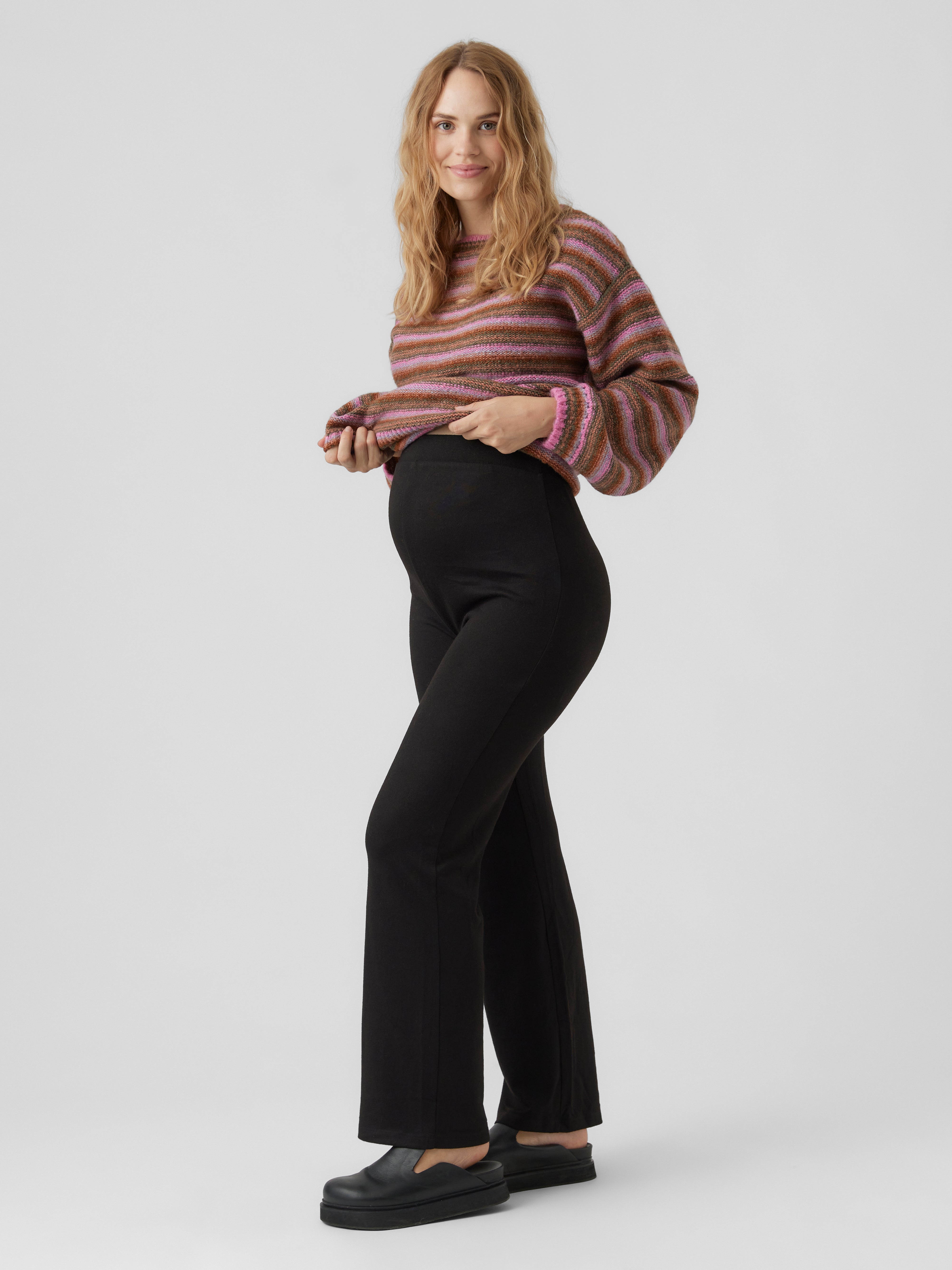 Mamalicious Maternity cotton blend jersey flared trousers in black - BLACK