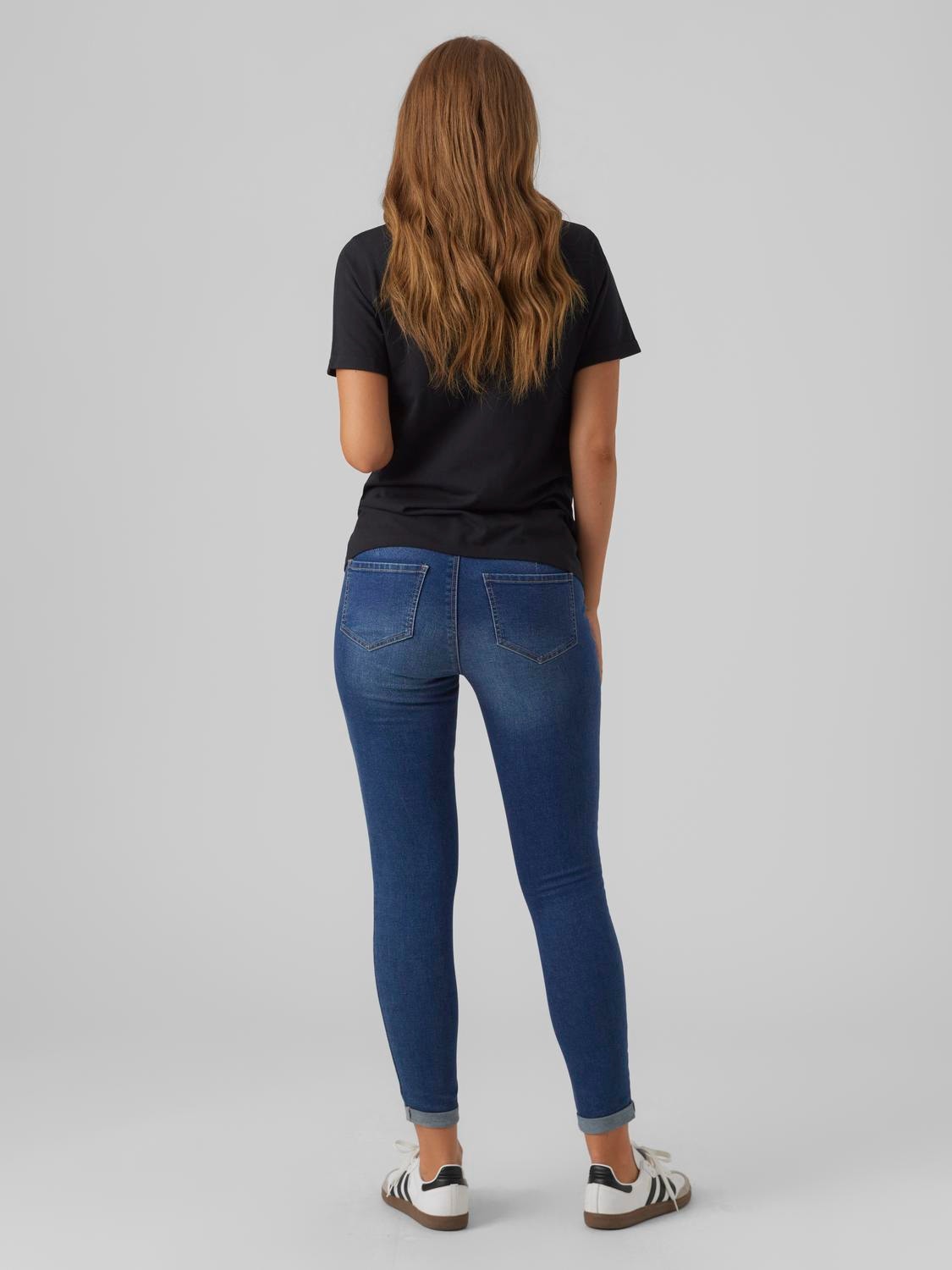MAMA.LICIOUS Jeans Skinny Fit Taille basse Ourlets repliés -Medium Blue Denim - 20018268