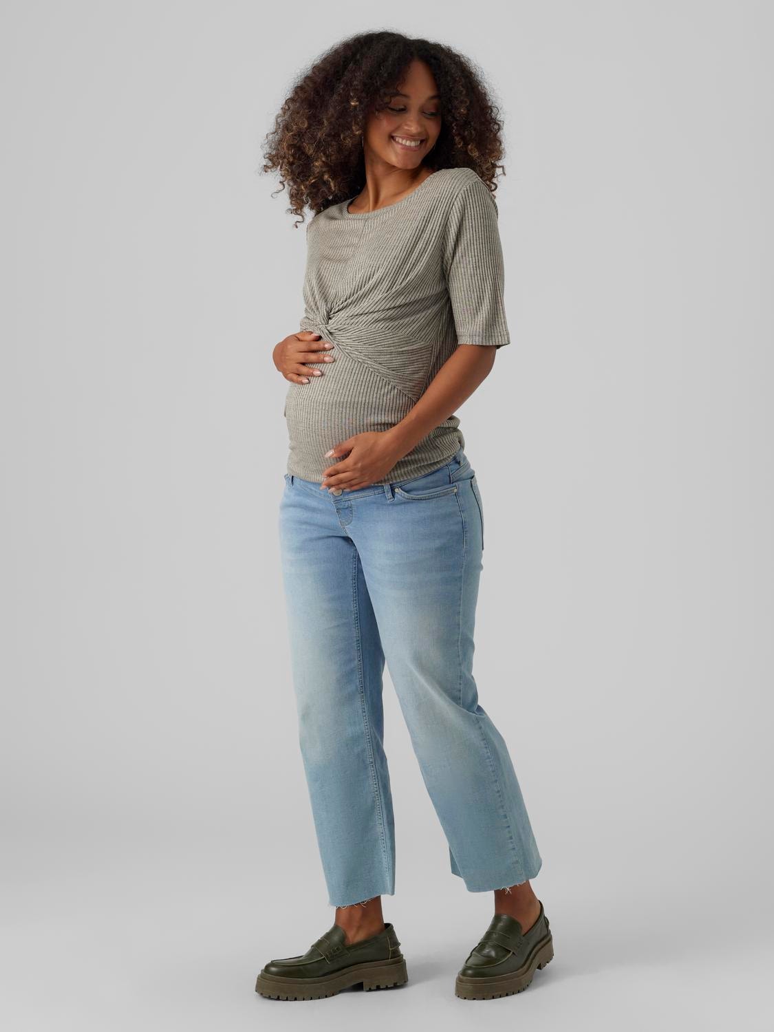MAMA.LICIOUS Jeans Wide Leg Fit Taille moyenne Ourlet brut -Light Blue Denim - 20018296