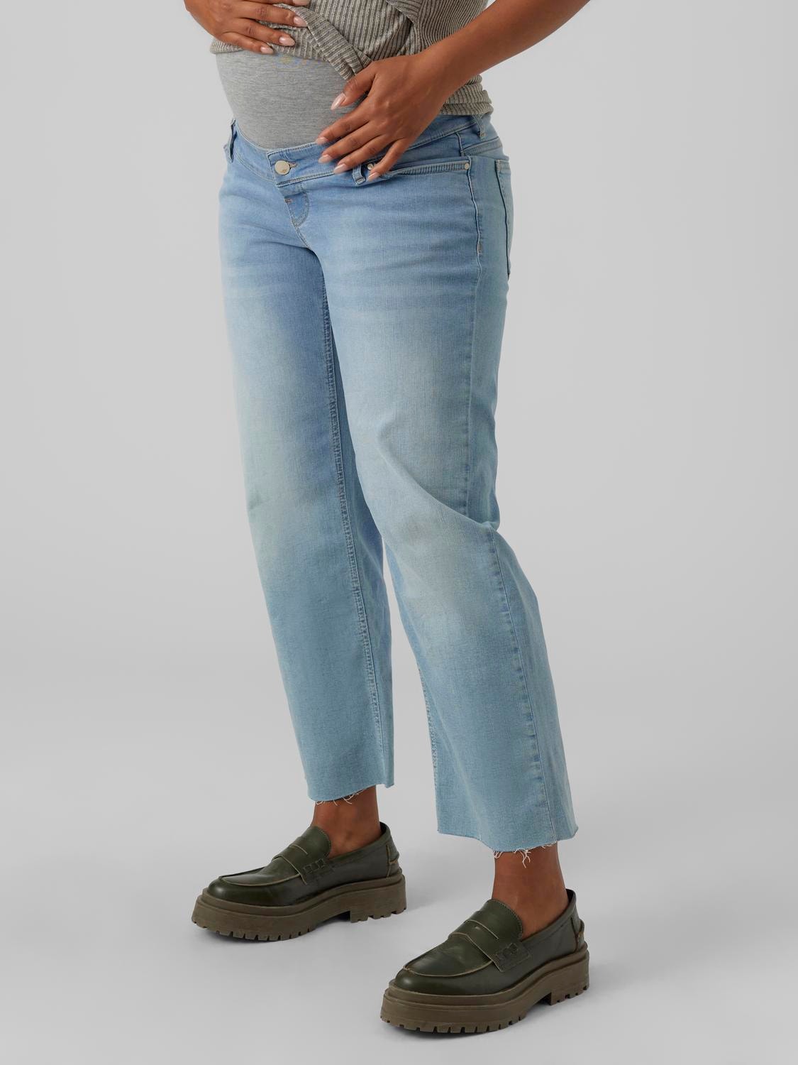MAMA.LICIOUS Wide Leg Fit Middels høy midje Jeans -Light Blue Denim - 20018296