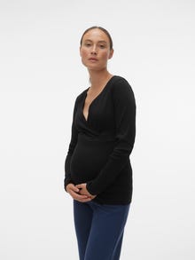 MAMA.LICIOUS Tops Regular Fit Col en V -Black - 20018350