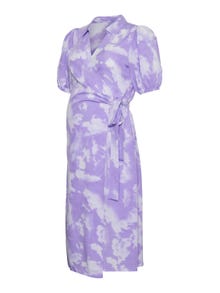 MAMA.LICIOUS Vestido midi Corte regular Cuello en V Puños elásticos Mangas clásicas -Paisley Purple - 20018410