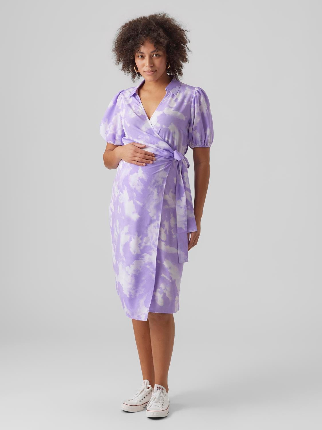 MAMA.LICIOUS Krój regularny Dekolt w serek Elastyczne mankiety Regularne rekawy Sukienka midi -Paisley Purple - 20018410