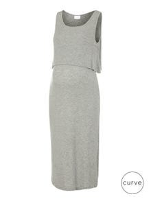 MAMA.LICIOUS Dopasowany krój Okragly dekolt Curve Sukienka midi -Light Grey Melange - 20018476
