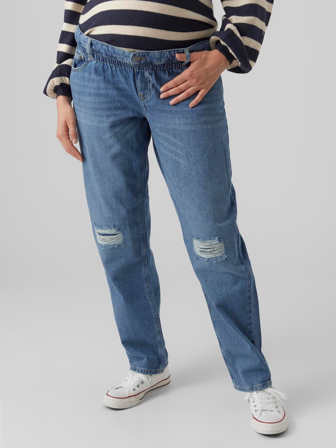 MAMA.LICIOUS Krój mom Srednia talia Jeans -Medium Blue Denim - 20018616