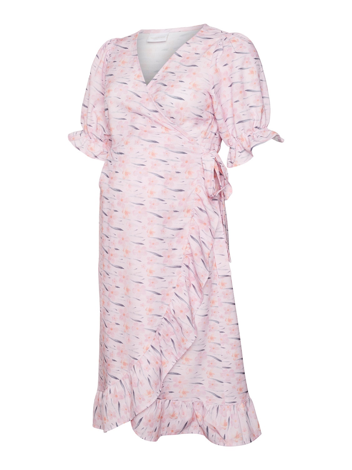 MAMA.LICIOUS Robe courte Regular Fit Col en V Poignets ou bas élastiqués Manches ballons -Cameo Pink - 20018715