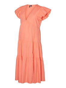 MAMA.LICIOUS Robe longue Standard Fit Col en V -Georgia Peach - 20018788
