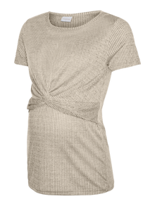MAMA.LICIOUS Regular Fit Round Neck T-Shirt -Oatmeal - 20018835