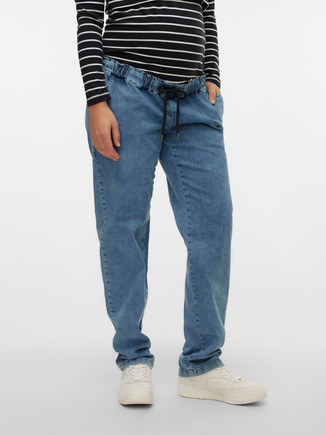 MAMA.LICIOUS Lös passform Låg midja Jeans -Medium Blue Denim - 20018889
