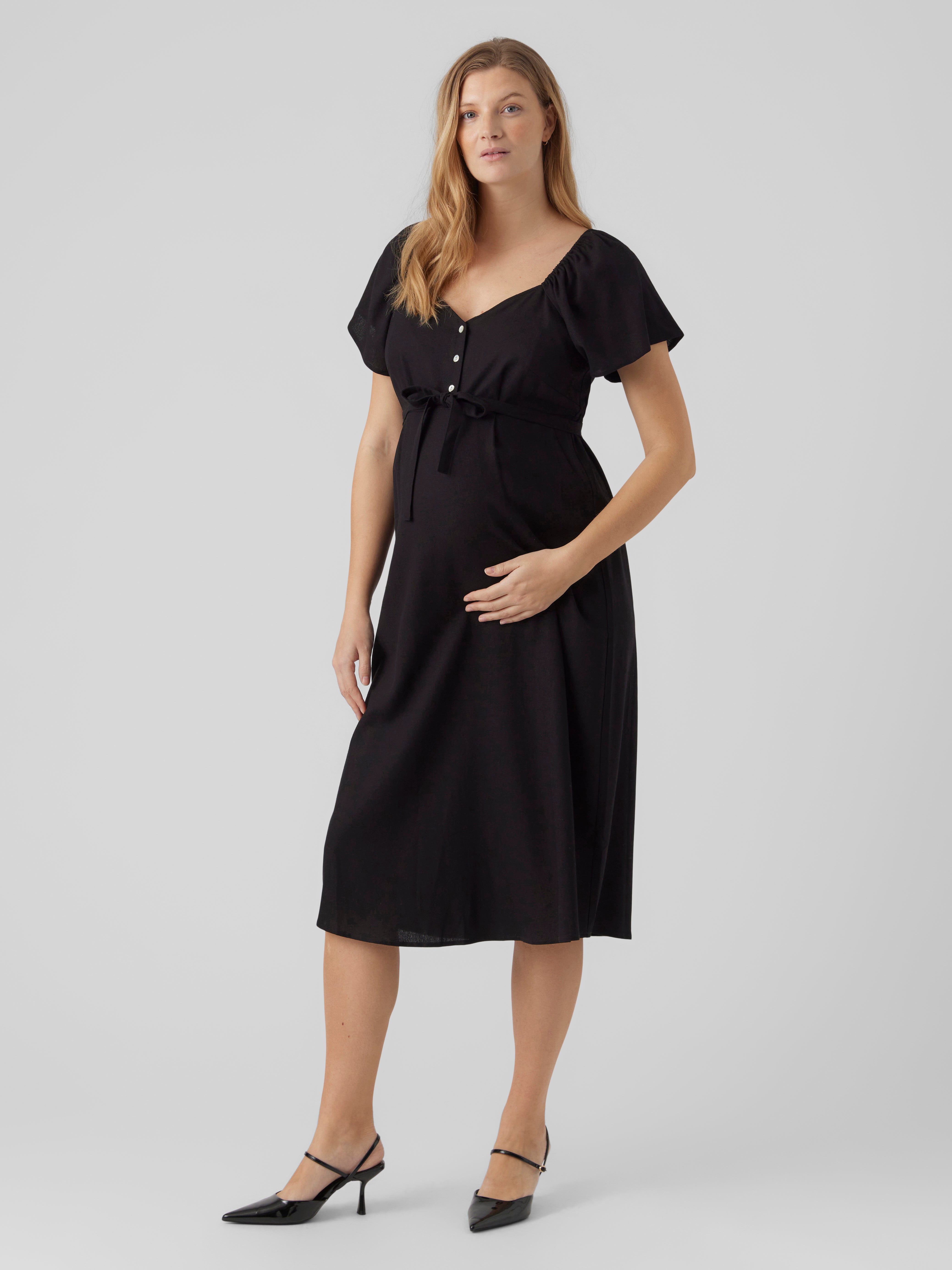 Mamalicious Maternity Black Stripe High Neck Midi Dress