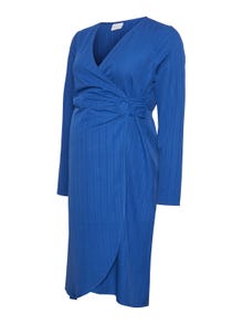 MAMA.LICIOUS Robe courte Regular Fit Col en V Manches fines et ajustées -French Blue - 20019068