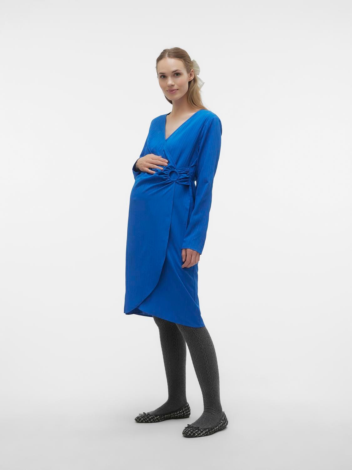 MAMA.LICIOUS Krój regularny Dekolt w serek Wasko dopasowane rekawy Krótka sukienka -French Blue - 20019068