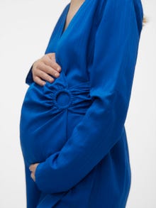 MAMA.LICIOUS Robe courte Regular Fit Col en V Manches fines et ajustées -French Blue - 20019068