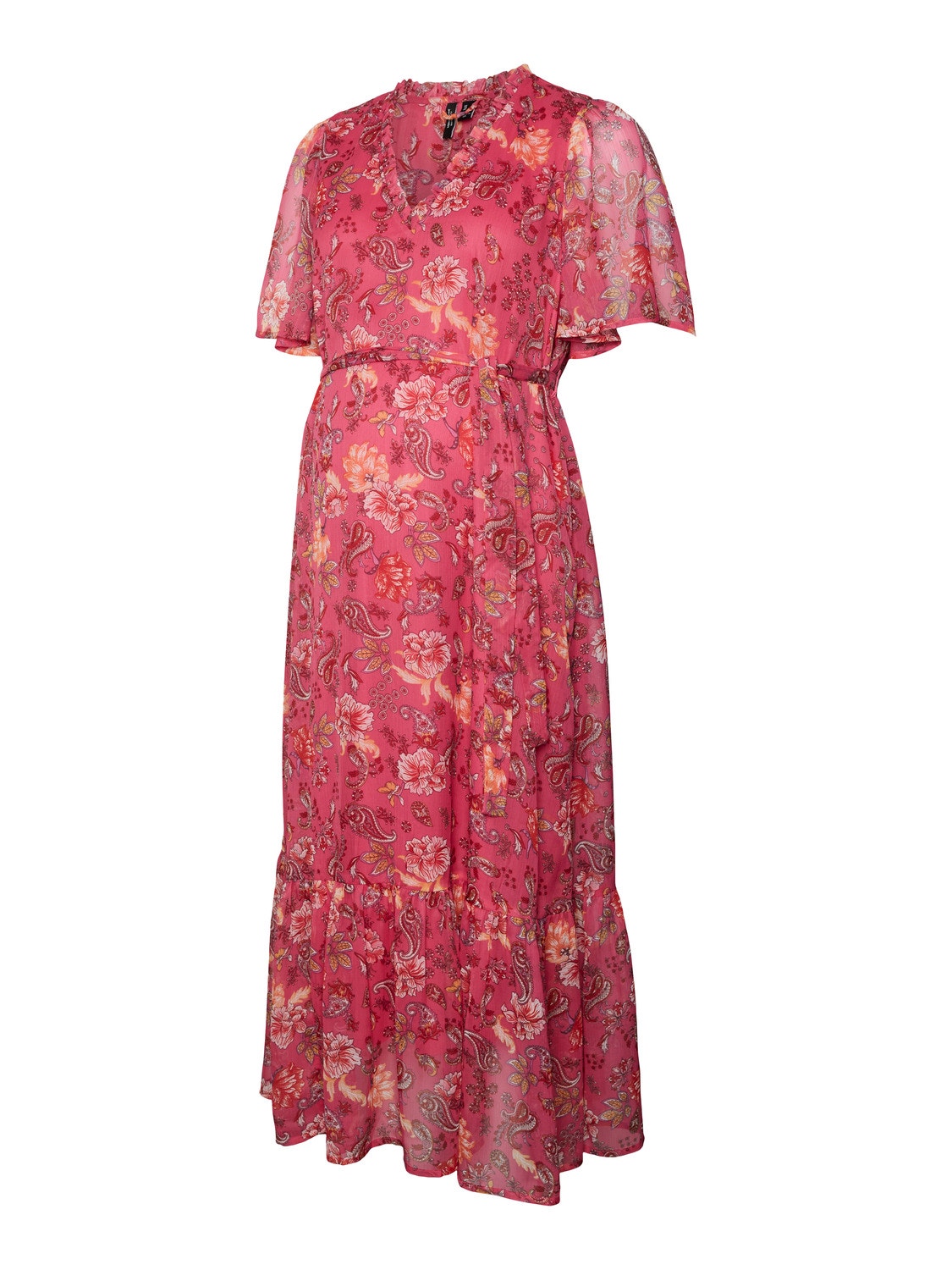 MAMA.LICIOUS Robe longue Regular Fit Col en V -Pink Yarrow - 20019186