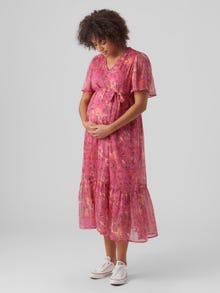 MAMA.LICIOUS Vestito lungo Regular Fit Scollo a V -Pink Yarrow - 20019186