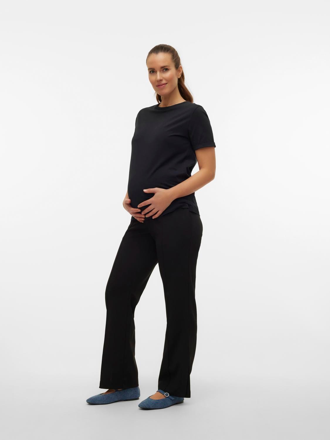 MAMA.LICIOUS Regular Fit Side slits Trousers -Black - 20019366