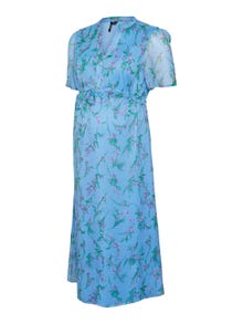 MAMA.LICIOUS Vestido largo Corte regular Cuello en V -Little Boy Blue - 20019409