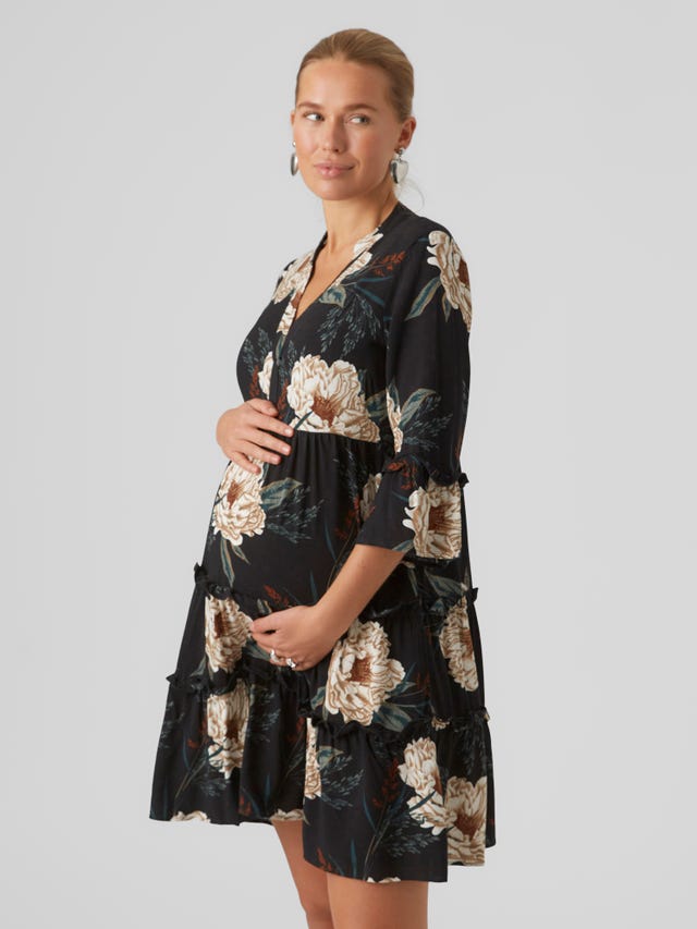 Mamalicious Maternity Black Floral Print Mini Swing Dress - Matalan
