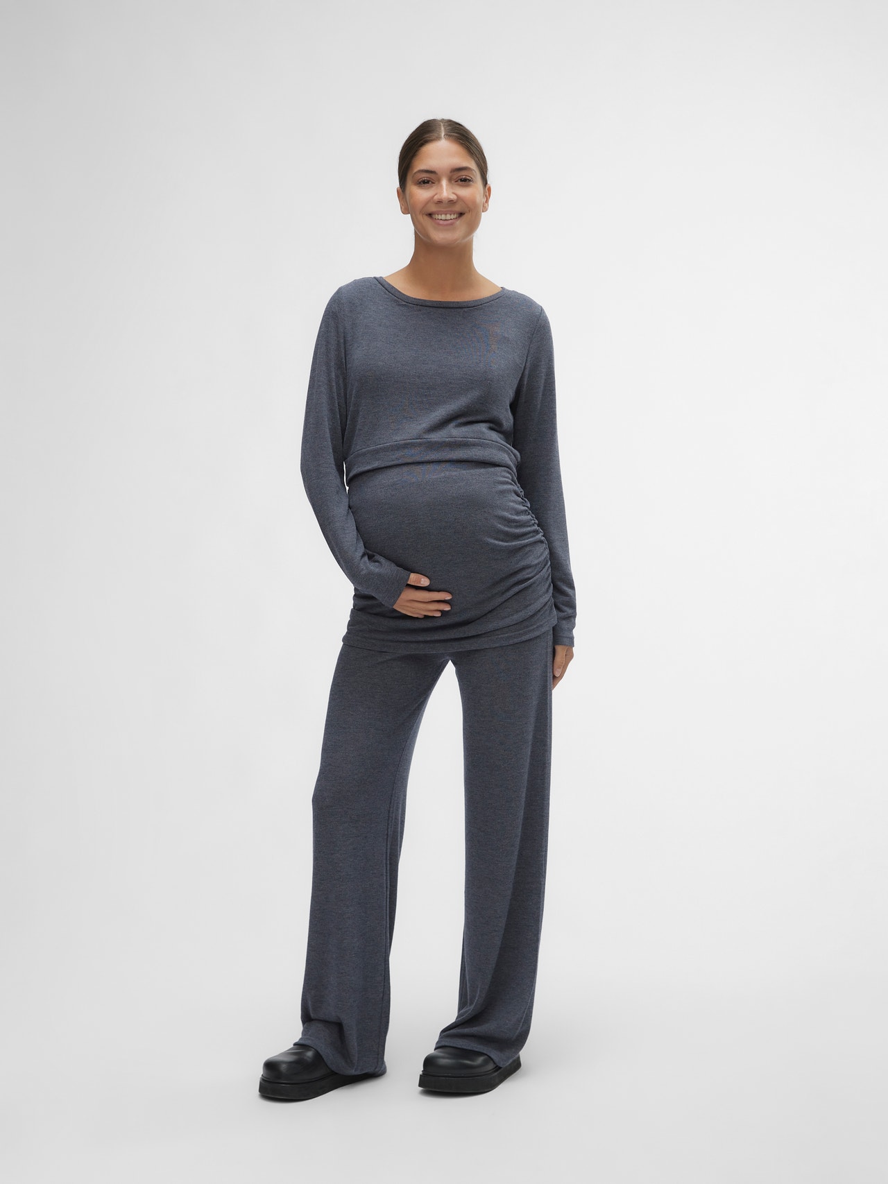 Mamalicious Maternity over the bump wide leg pants in navy