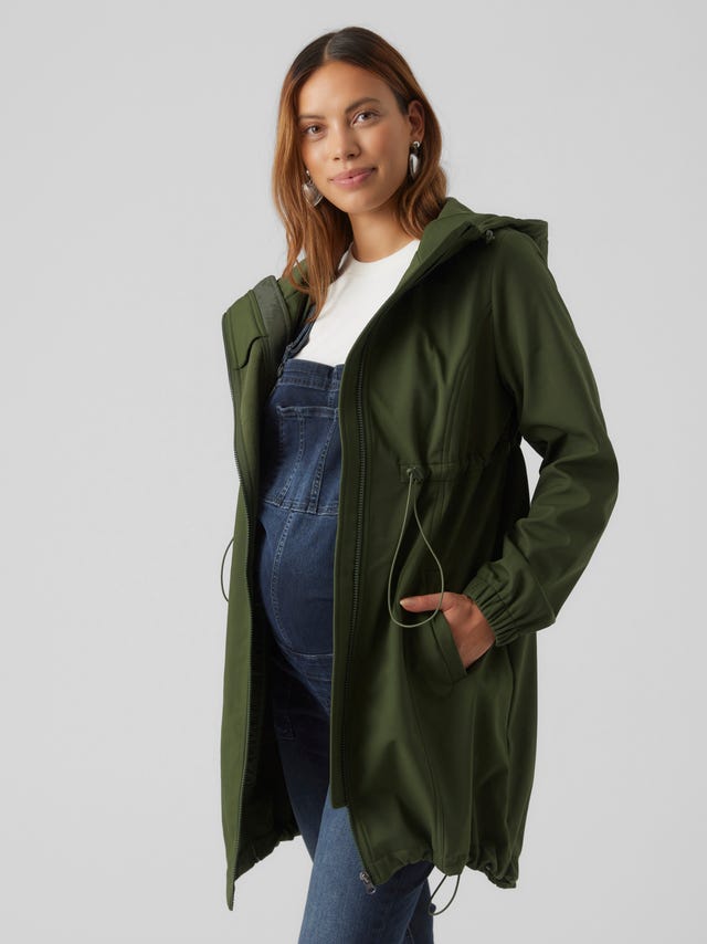 Mamalicious Maternity 3 in 1 coat with teddy lining and drawstring waist in  khaki - DGREEN