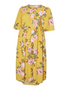 MAMA.LICIOUS Robe courte Regular Fit Col rond Manches classiques -Maize - 20019874