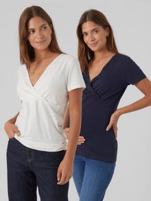 MAMA.LICIOUS T-shirts Regular Fit Col en V -Navy Blazer - 20019876