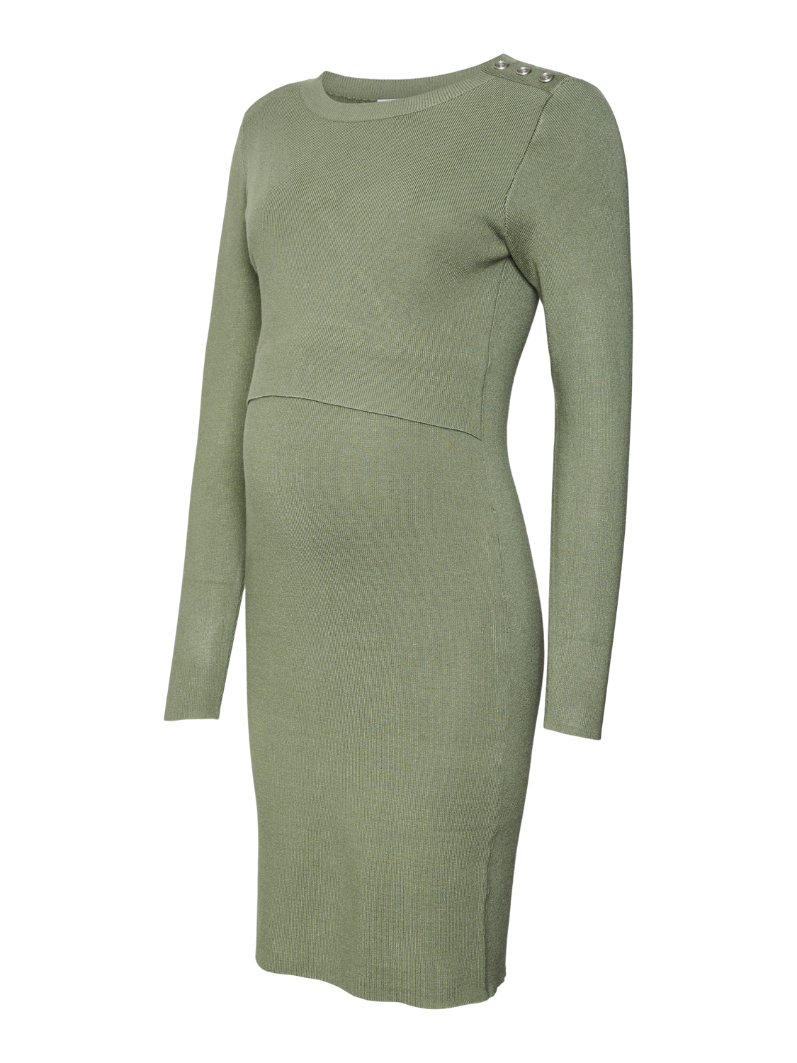 MAMA.LICIOUS Robe courte Regular Fit Col rond Poignets côtelés Manches fines et ajustées -Hedge Green - 20019987