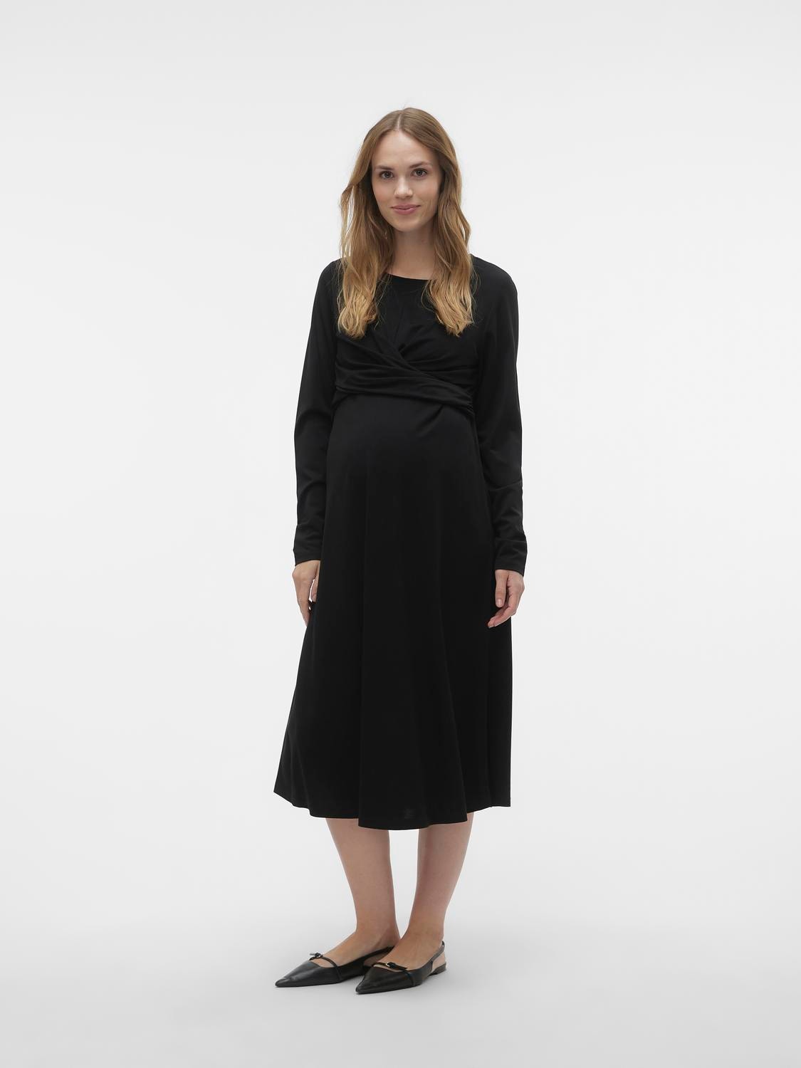 Mamalicious Emma Zebra Print Maternity Wrap Dress, Black/Pumice at