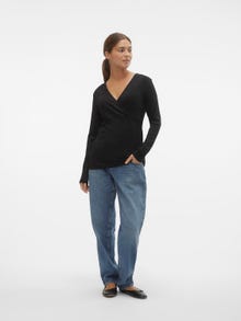 MAMA.LICIOUS Regular Fit Round Neck Slim fitted sleeves T-Shirt -Black - 20020144