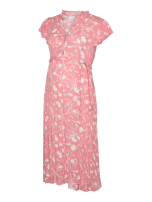 MAMA.LICIOUS Vestido midi Corte regular Cuello redondo -Flamingo Plume - 20020219