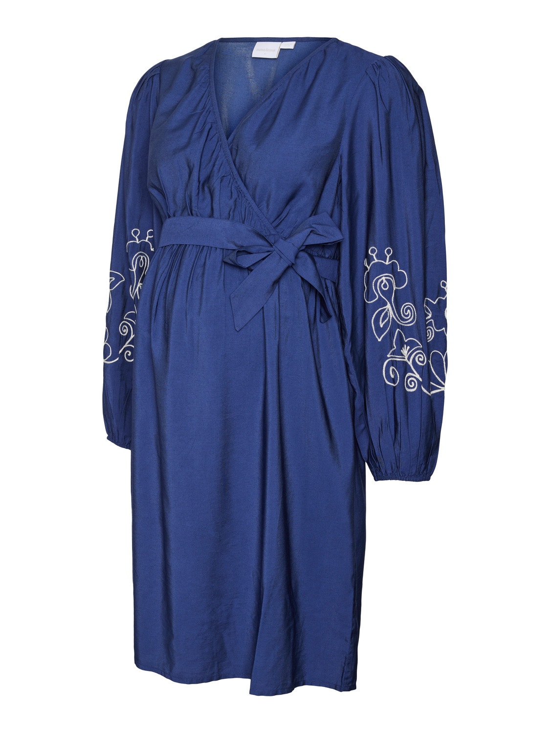 MAMA.LICIOUS Krój regularny Dekolt w serek Elastyczne mankiety Rękawy balonowe Krótka sukienka -Medieval Blue - 20020337