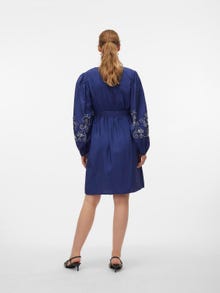 MAMA.LICIOUS Vestito corto Regular Fit Scollo a V Polsini elasticizzati Maniche a palloncino -Medieval Blue - 20020337