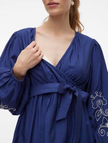 MAMA.LICIOUS Krój regularny Dekolt w serek Elastyczne mankiety Rękawy balonowe Krótka sukienka -Medieval Blue - 20020337
