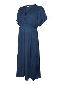 MAMA.LICIOUS Krój regularny Dekolt w serek Szerokie rękawy Sukienka midi -Medieval Blue - 20020368