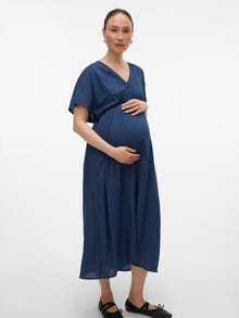MAMA.LICIOUS Robe midi Regular Fit Col en V Manches larges -Medieval Blue - 20020368