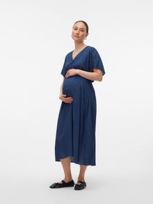 MAMA.LICIOUS Robe midi Regular Fit Col en V Manches larges -Medieval Blue - 20020368