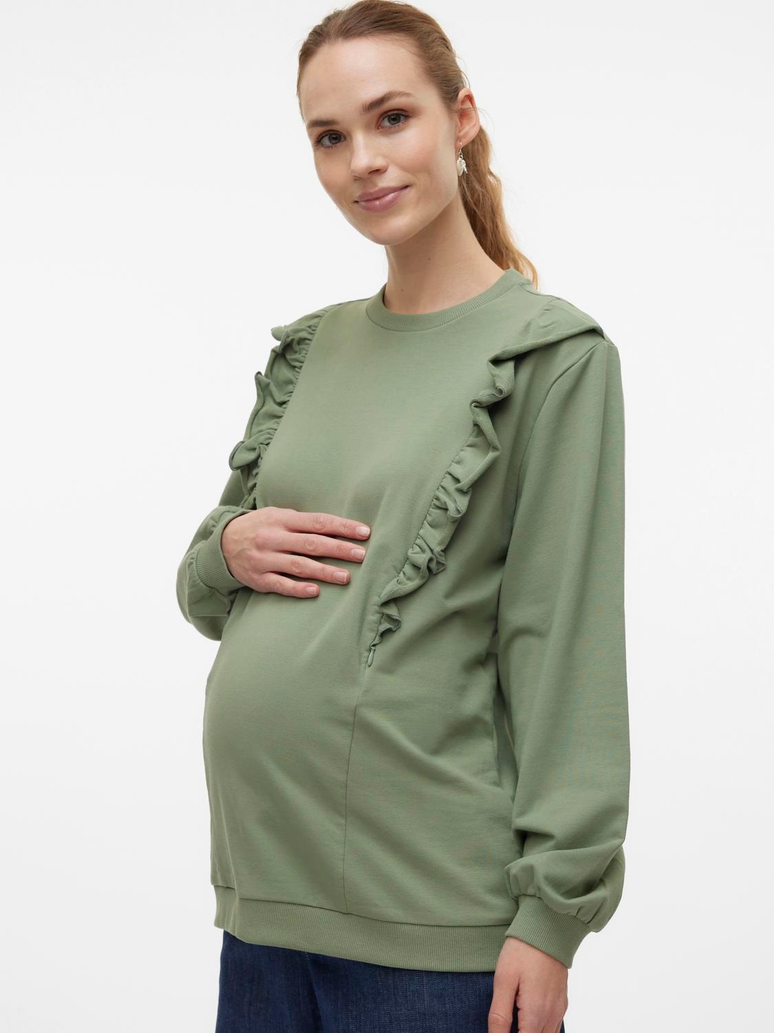MAMA.LICIOUS Tops Regular Fit Col rond Poignets côtelés -Hedge Green - 20020406