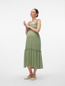 MAMA.LICIOUS Krój regularny Kwadratowy dekolt Długa sukienka -Hedge Green - 20020567